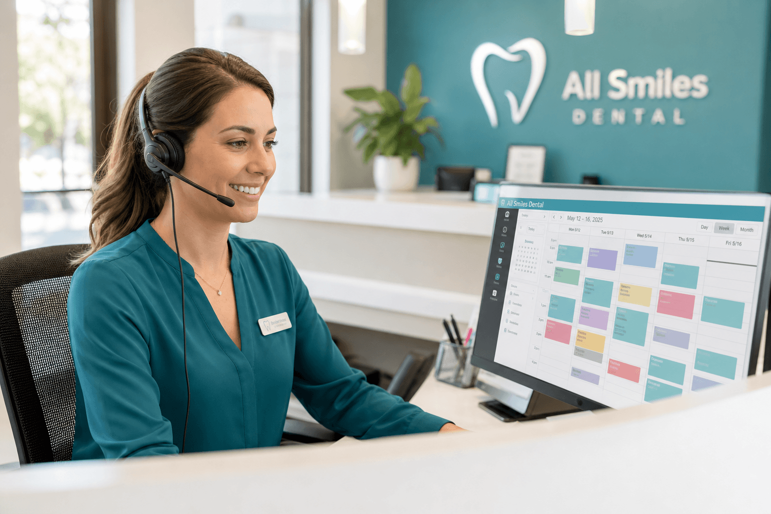 Dental front-desk coordinator booking an appointment