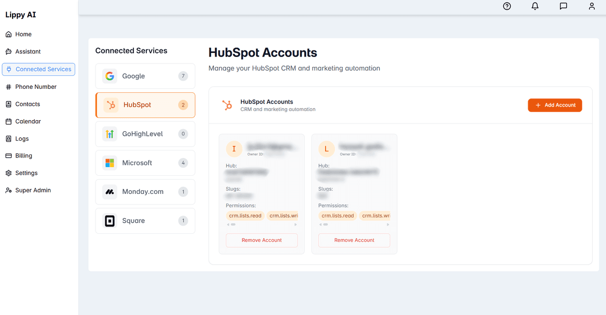 HubSpot connected service page