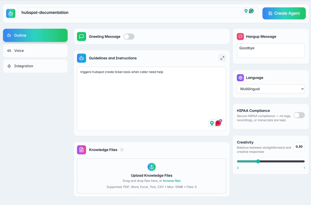 HubSpot integration prompt configuration