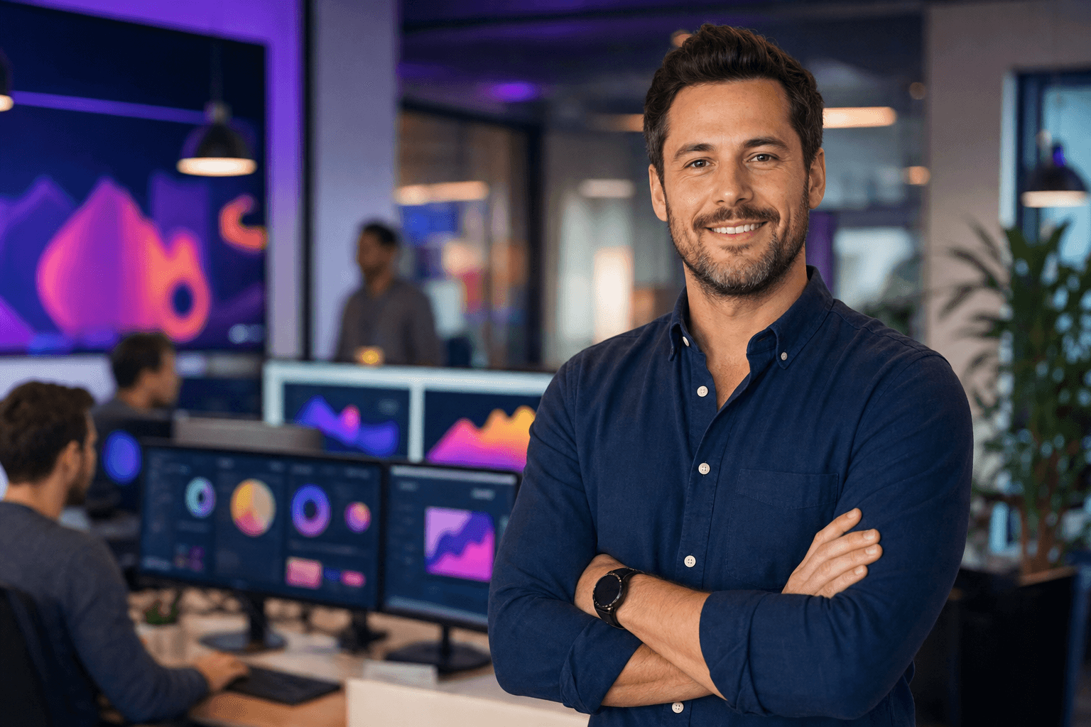 Marketing agency owner in a modern creative office