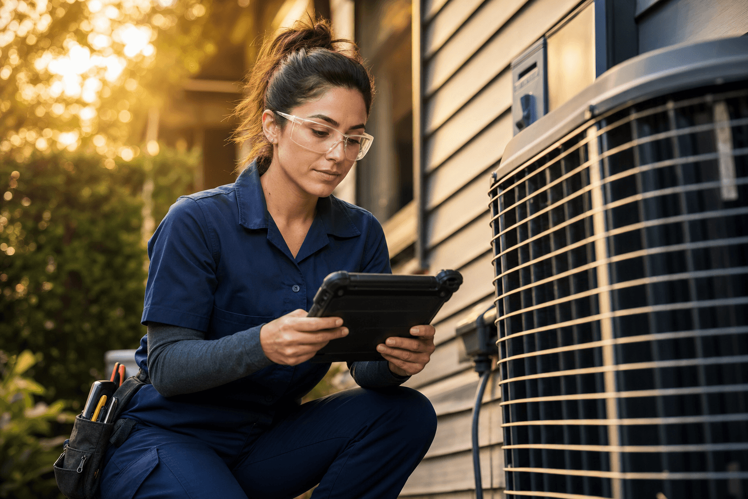 HVAC technician servicing a condenser unit