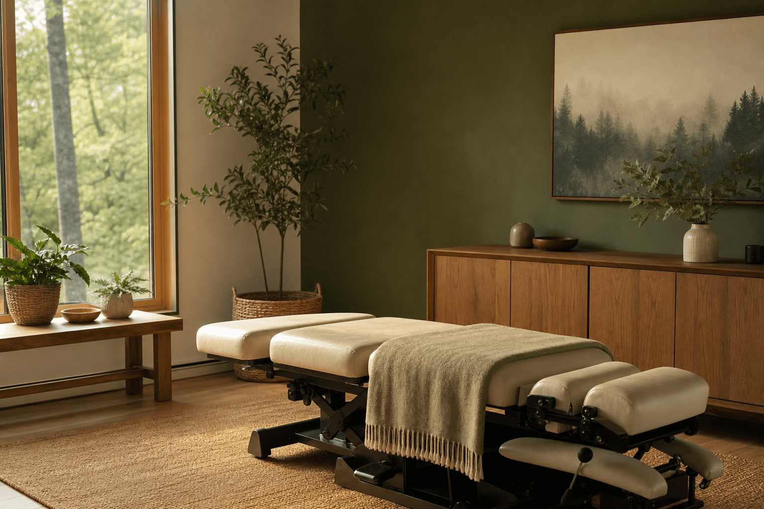 Chiropractor welcoming a patient in a calm wellness clinic
